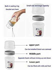 Tazas de desayuno, vasos para llevar, recipientes para cereales y leche con doble sellado, tazas de yogur portátiles con contenedores para cereales, avena o fruta, esencial para la oficina, la universidad, los viajes, los picnics, almacenamiento de alimentos hermético, ideal para bebés, mamás, estudiantes y trabajadores de oficina, suministros escolares de vuelta al cole