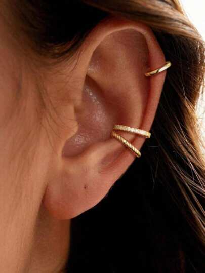 3 Pcs/Set Non Piercing Gold Ear Cuffs Thin Cubic Zirconia Huggie Hoop Cartilage Earring Ear Cuffs For Women Jewelry Gift