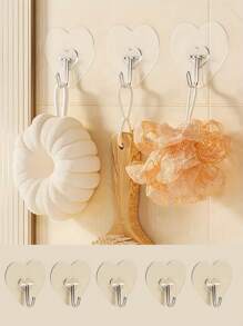 3PCS Heart-Shaped Large Heavy-Duty Adhesive Hooks, No-Drill Clear Plastic Suction Cups, Thickened Heart-Shaped Wall Mounts For Kitchen & Bathroom Storage, Wall Mounted Storage Organizer, Easy Install, Casual Style, Utility Hooks, Reusable For Towels, Clothes & Keys - Easy Install