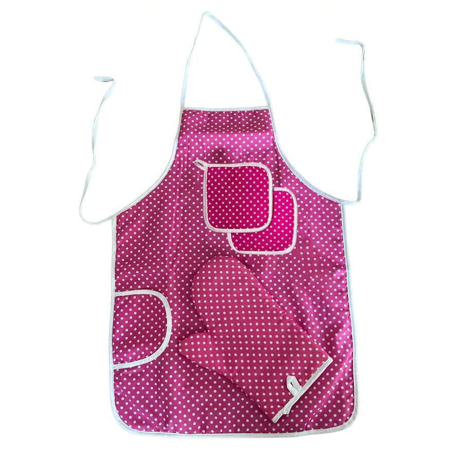 3-Piece Kitchen Apron & Oven Mitts Set, Durable & Heat-Resistant Cooking Essentials, Multicolor Various - Pink - View 1