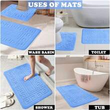 VELVETIO Bath Mat Set 2 Piece Non Slip Rubber Pedestal And Bath Mat Set Toilet Greek Bathroom Rug New - Blue - View 6