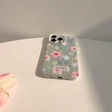 Flower 1pc Fresh Ditsy Floral Pattern Painted Soft Silicone Hard Phone Case, Shockproof Cover Compatible With Iphone 16/15/14/13/12/11 Pro Max - White - View 2