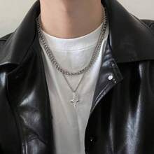 1 szt. Dwuwarstwowy naszyjnik w stylu hip-hopowym, elegancki łańcuszek z żelaza z wisiorkiem w kształcie gwiazdy, nieplaterowany modny dodatek dla mężczyzn i kobiet, prezent na Boże Narodzenie, Nowy Rok, Walentynki