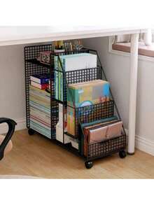 Portable Rolling Bookshelf Under Desk, Easy To Assemble Iron Locker Stroller, Home Office Container, Fashion Painted Surface, Space-Saving Design