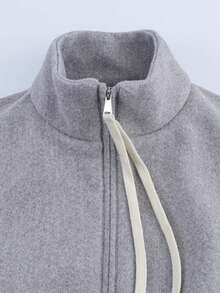 Simple Solid Color Front Zip-Up Stand Collar Jacket For Spring And Autumn - Light Grey - View 3
