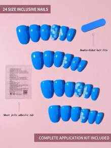 Mejora instantáneamente tu apariencia con el set de 24 uñas postizas cortas de estilo ovalado en azul Klein, flores blancas, simple y versátil. Incluye 1 lima de uñas y 1 pegamento de gel. Para mujeres y niñas.