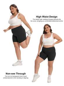 Mallas para yoga de talla grande para mujeres, con suavidad transpirable, cintura alta, alta elasticidad y 3 bolsillos para teléfono móvil incorporados en la parte posterior - Negro - Ver 3