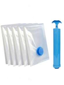 1/2/3/5 pezzi Sacchetti per il sottovuoto salvaspazio con 1 pompa manuale - Riutilizzabili, borse da viaggio in plastica portatili, sacchetti per conservare i vestiti, sacchetti per il sottovuoto in PET, semplici sacchetti per la compressione sottovuoto trasparenti per uso domestico per vestiti, coperte, camicie, organizzatore salvaspazio per casa, dormitorio, armadio, camera da letto, bagno, decorazioni. Sacchetti per la scuola, accessori scolastici, roba scolastica