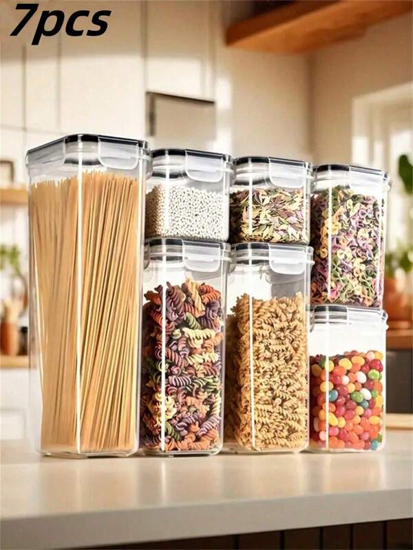 7pcs/3pcs/Set Airtight Sealed Food Storage Containers, Perfect For Storing Dry Goods, Grains, Beans, Nuts, Flour, Candy And More, Prevent Moisture, Mold And Bugs, Ideal For Kitchen Organization