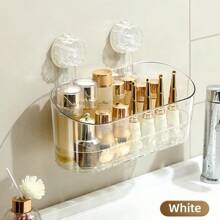 1pc Large Capacity Transparent Suction Cup Storage Rack, Oval Plastic Bathroom Organizer Shelf, Multi-Function Shower Gel Hanging Basket, Suitable For Cosmetics, Kitchen, Living Room Storage