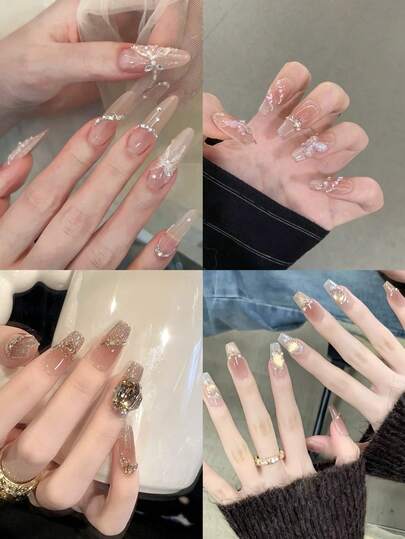 12pçs unhas postiça realista enviar aleatório /12pçs Unhas Postiças Curtas Com design manicure Prensa Sobre Arte Festa Junina