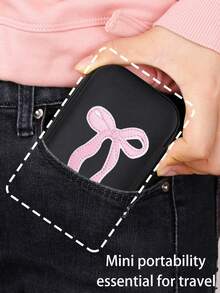 Black Digital Storage Bag Paired With Embroidered Pink Bowknot , Waterproof And Anti Drop Eva Material Hard Shell Camera Case, Shock Resistant Storage Box,Photography Digital Bag,Commuter Digital Bag,Travel Digital Bag Camera Bag Digital Camera CaseTravel Essentials Travel Accessories Travel Must Haves - Black - View 2