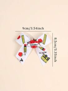 2 piezas Clips de lazo para el cabello para el regreso a la escuela para niñas, Clips de caimán con lazo lindo con regla, manzana, libros, pasadores de cinta grosgrán, pasadores de cabello para coletas de niña pequeña, regalo de uniforme para el primer día de clases y temporada de graduación, accesorios para el cabello de estudiantes en el aula.