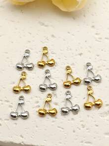 5pcs/Set Boho Style Plated Golden Stainless Steel Mini Cherry Pendant Necklace Kit, Unisex Suitable For Daily Wear, Summer Fresh Casual Jewelry Accessories - Small Cherry - View 1