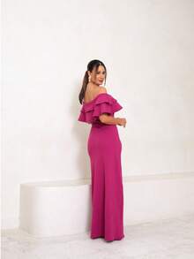 Long Off-The-Shoulder Mermaid Dress With Slit For Wedding Bridesmaid Bride Graduation And General Event - Rose Red - View 3