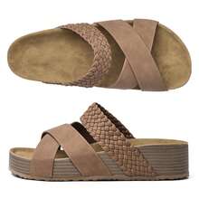 Women Sandals Solid Color Beach Sandals New Thick Bottom Braided Cross Casual Slippers - Light Brown - View 7