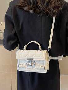 Túi xách nhỏ cao cấp dành cho nữ, mẫu thời trang mới 2026, túi đeo chéo mùa hè, túi cầm tay nhỏ hình vuông đa năng được các ngôi sao mạng ưa chuộng. - trắng - Xem 4