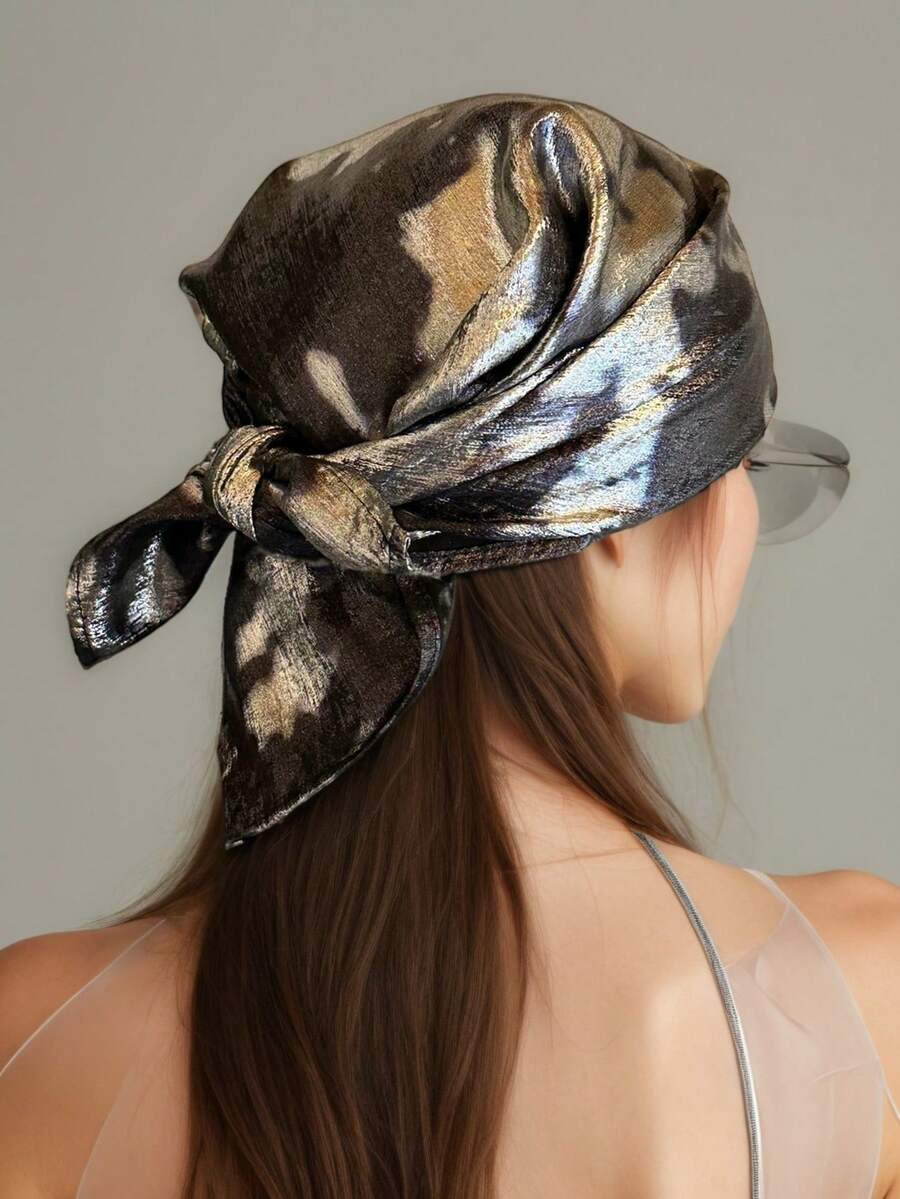 1pc Fashion New Liquid Silver Headscarf Headscarf Square Scarf Hot Girl Style Street Casual Square Scarf