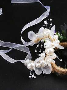 Gefälschte Perlen Handblume für Mädchen als Brautjungfer, Hochzeit Schnürblume, Braut Ballzubehör, Tanzbparty Deko, neue Girlande Super Fee Handblume für Geburtstagsmädchen, Aufführungs-Haaraccessoires, Geburtstagsgeschenk, Hochzeit Blumenmädchen Handblumen