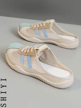 女士透气穿孔一脚蹬休闲运动拖鞋，适合日常穿着