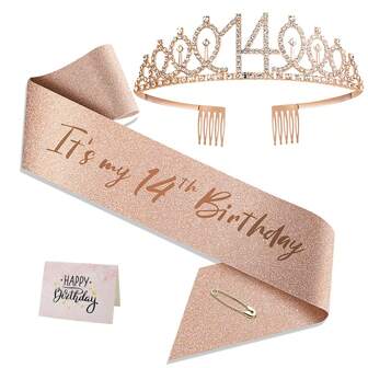 14th Birthday Decorations For Women Including Birthday Sash For Women, Tiara/Crown, Rose Gold Birthday Gifts For Women Birthday Decorations Favor Supplies
