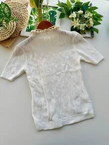 Blusa Modal Em Manga Curta Coleção Novo Outono Inverno Moda Feminina - Branco - Visão 2