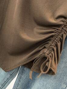 夏季新款休闲上衣，不对称设计和抽绳短袖 T 恤