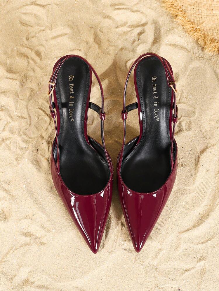 On feet& in love Salto Alto Fino Elegante com Tira e Tira Traseira para Mulheres, Outono/Inverno 2025, Sapatos Versáteis para Escritório/Transporte, Adequados para Vestido, Casamento, Salto Gatinho, Elegante, Scarpin Feminino, Elegante - Âncora vermelha - Visão 6