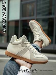 Męskie uniwersalne buty sportowe typu street retro ze skóry z przeszyciami i wysoką cholewką, wygodne, codzienne, dla par, kontrastujące litery, modne sznurowane platformy, gruba podeszwa, amortyzujące i antypoślizgowe buty do biegania na co dzień, w każdych warunkach