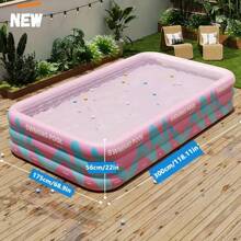 1pc Pink Striped Inflatable Pool, Suitable For Leisure, Entertainment, Party Water Activities