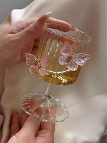 1pc Pink Butterfly Stemless Glass Cup, Ins-Style Elegant Glass Cup For Juice, Coffee, Milk