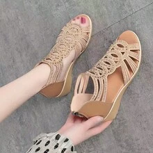 2025 New Soft Leather Roman Style Sandals For Women, Fashionable Mom Shoes Soft Bottom Wedge Heeled Summer Ladies Sandals