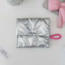 Rhombus Silver Heart & Bow Coin Purse, Cute Clutch Makeup Pouch, Portable Sanitary Napkin Bag, Suitable For Daily Use - Women Fashion Accessory - Multicolor - View 8