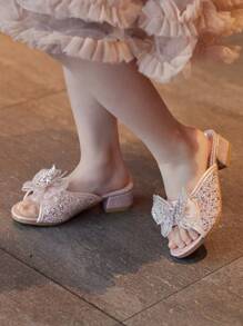Kids High Heel Slippers For Girls, Fashion Korean Style Princess Shoes,Summer Children Outdoor Crystal Butterfly Sandals