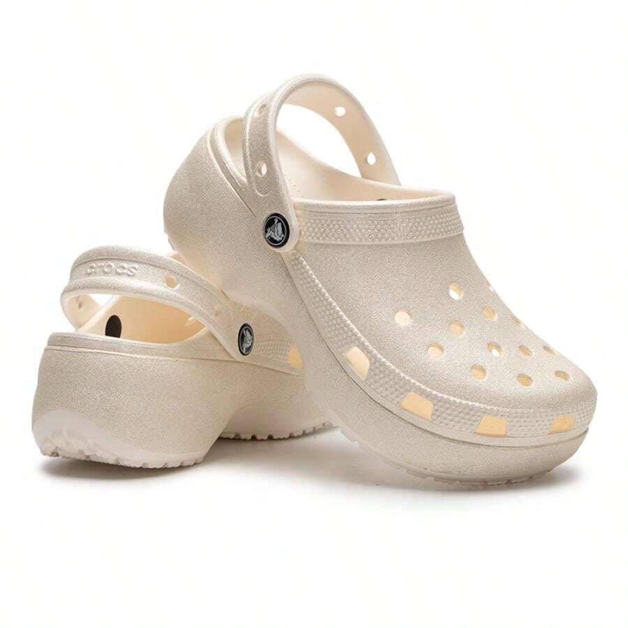 Crocs 2026新款女士经典亮面云朵木屐凉鞋/拖鞋，舒适轻便休闲鞋 207241-0WV - 粉筆色 - 查看 1