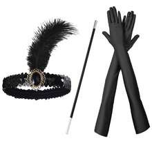 4pcs/Set 1920s Themed Elegant Sexy Women Party Accessories, Vintage High-End Headband, Necklace, Gloves, Cigarette Holder 3-Piece Suit, Perfect For Singles Party, Masquerade Prom
