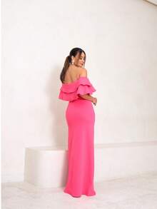 Long Off-The-Shoulder Mermaid Dress With Slit For Wedding Bridesmaid Bride Graduation And General Event - Màu Hồng Tươi - Xem 3