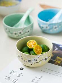 1pc Hand-Painted Ceramic Salad Bowl, Creative Home Dining Rice/Soup Bowl With Underglaze Decoration,School Supplies