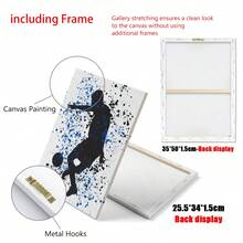 3 件套艺术装饰足球帆布墙艺术套装，现代经典蓝色墨水卡通剪影印刷品，松木框架，防水室内外装饰，适用于家庭办公室、客厅、卧室、餐厅礼物生日毕业