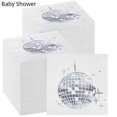 Disco Party Cocktail Napkins Stylish Disposable 70s 80s 90s Party Supplies Cocktail Napkins Party Napkins Paper Napkins For Engagement Birthday Graduation Beby Shower Supplies (Silver, 25 Packs)