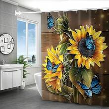 1/4pcs Set Sunflower & Butterfly Pattern Printed Waterproof Bathroom Shower Curtainbathroom Decor Summer - J - View 6
