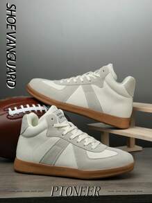 Męskie uniwersalne buty sportowe typu street retro ze skóry z przeszyciami i wysoką cholewką, wygodne, codzienne, dla par, kontrastujące litery, modne sznurowane platformy, gruba podeszwa, amortyzujące i antypoślizgowe buty do biegania na co dzień, w każdych warunkach