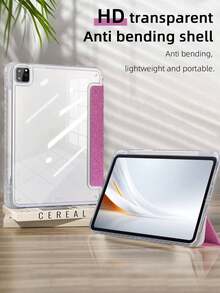 1个透明亚克力三折闪光紫红色平板电脑保护套,闪亮时尚,适用于iPad Mini 6/Mini 7/Air 1/Air 2/9.7/10.2/10.5/Air 4/Air 5/10.9/Pro 11/第十代/A16 2024 2025,内置笔槽,高透明亚克力后盖,三折可调节支架,磁吸式/自动休眠唤醒功能 - 玫紅色 - 查看 4