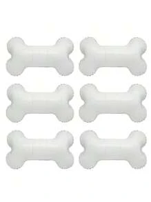 6pcs White Dog Bone-Shaped Foil Balloon For Puppy Birthday Celebrations - Perfect For Pet-Themed Parties & Photo Props, No Power Needed