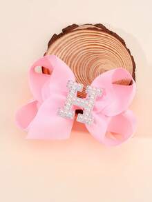 1pc Pearl 26 Letter Fashionable Hot Pink Bow Hair Clip For Girls, Optional A-Z Name Letter Large Upturned Hair Clip For Girls, Teens Hair Accessories Gift - Pink - View 12