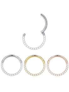 18G/16G 女士圆形耳环，G23 F136 钛金鼻环，弹簧扣，鼻环，时尚女士穿孔饰品 - 鑲鑽鼻環 - 查看 6