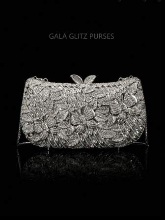 1 件闪亮优雅晚装手提包，奢华女士水晶钱包，时尚口红和香水手提包，手工制作的闪亮水晶装饰金属手拿包，适合高端女性朋友参加派对、宴会和场合（适合 6.5 英寸手机）