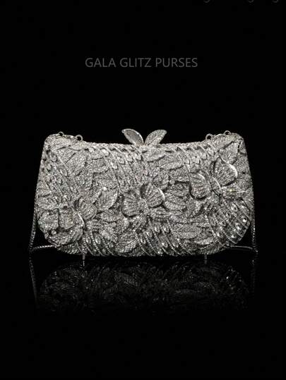 1件闪亮优雅晚宴手提包，奢华女士水晶托特包，时尚口红香水手提包，魅力闪耀水晶装饰托特包，全手工金属钻石手提包，适合贵妇出席派对、盛会、聚会和宴会（可容纳6.5英寸手机）