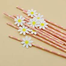 20 piezas de pajitas de papel con margaritas lindas, pajitas para bebidas, fiesta de cumpleaños, decoraciones de fiesta, suministros para fiestas de boda
