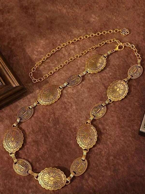 1pc Vintage Sartorial Waist Chain, High Fashion Metal Chain Waist Belt, Decor Summer, School